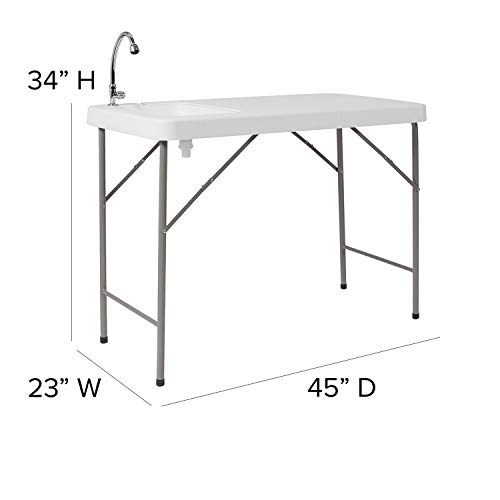 Flash Furniture Mesa de Limpieza de Pescado Portátil para Exterior de 4 Pies con Fregadero miniatura 3