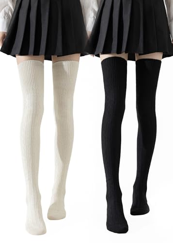 Women's Extra Long Cotton Knit Thigh High Socks, Warm Thick Over Knee Boot Stockings, Leg Warmers