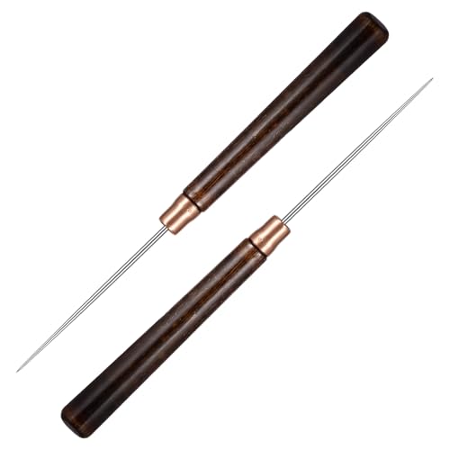 Quilax 2 pezzi perforatore,punteruolo strumento da cucito con manico lungo in legno, per cucire o riparare tela di carta in pelle, cucito da, fai da te
