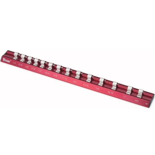 Titan 38097 3/8-Inch Drive SAE Magnetic Aluminum Socket Organizer with Laser-Etched Size Markings