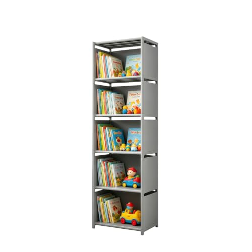 RIIPOO Book Shelf, 5-Cube Storage Organizer, Metal & Fabric Bookcase for Small Spaces, Bedroom, Living Room