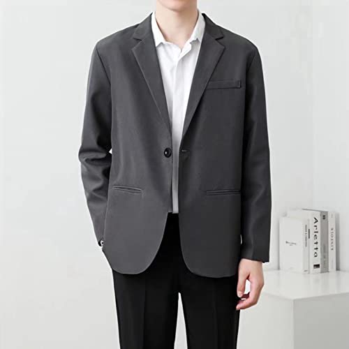 Dawwoti Casaco esportivo masculino casual, jaqueta de um botão, jaqueta blazer masculina, Cinza escu