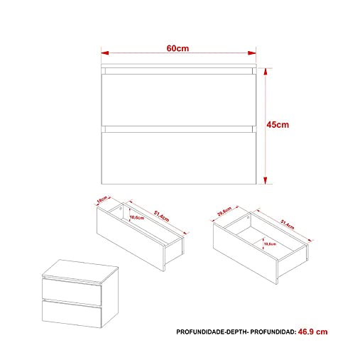 Balcão Gabinete Gaveteiro Suspenso 60 cm Organizador Sem Cuba 2 Gavetas Banheiro Marrom e Branco