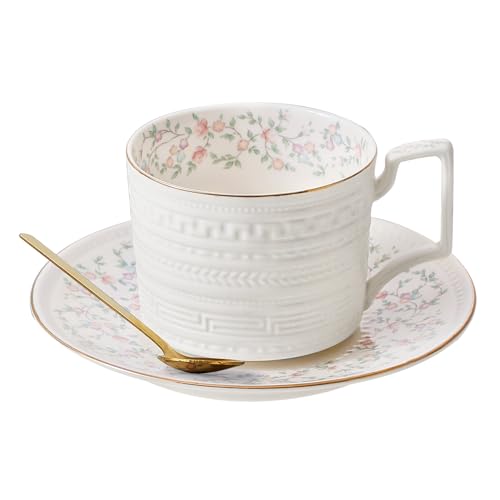 Harahiko Country Roses Porcelain Tea Cup and Saucer Set with
