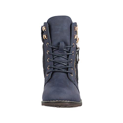 Elara Damen Stiefeletten Worker Boots Spitze Chunkyrayan B9812-KB Dunkelblau-39