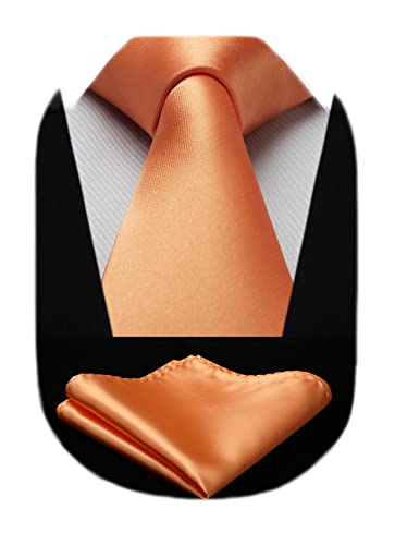 Image of HISDERN Mens Solid Color Ties Formal Satin Necktie and Pocket Square Set Classic Wedding Business Tie & Handkerchief