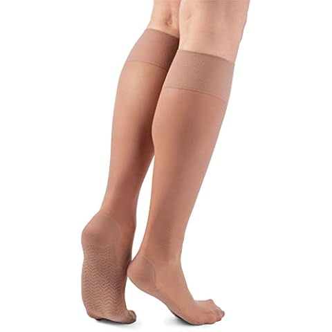 NOQ Womens massaging the foot knee-highs socks transparent semi-matte pressure-free knee long stocking tights socks massage sole 20 DEN Active, Beige Cover