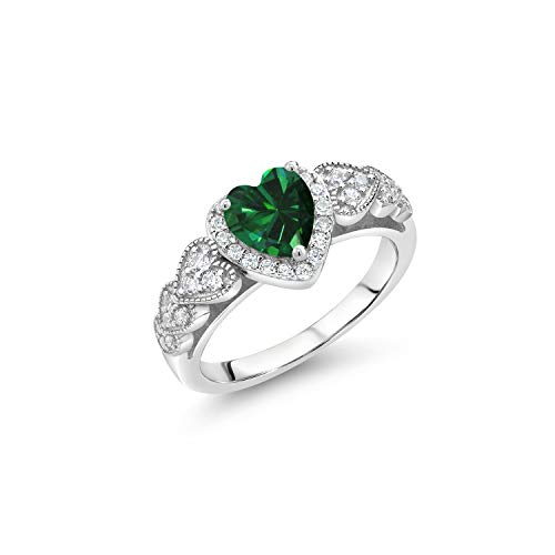 Gem Stone King 925 Sterling Silver Green Nano Emerald Ring For Women (1.13 Cttw, Heart Shape 6MM, Available in size 5, 6, 7, 8, 9)