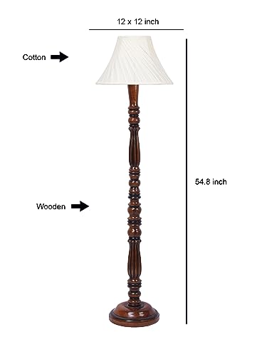 Image of AMDHOME Cross Pleated Off-White Cotton Floor Lamp with Wooden Base - Height 54 Inches | Elegant Standing Lamp for Living Room, Bedroom & Office | Stylish Home Lighting & Decorative Lamp