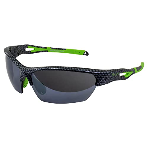 Raze Eyewear Pursuit Sports Sunglasses for Men or Women Carbon Fiber Print Gloss Frame w/Smoke Lens