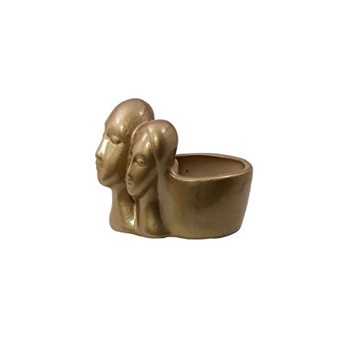 Image of Lasaki Couple Golden Ceramic Pots for Indoor Plants, Planters, Flower, Pots, gamla, Outdoor, Balcony, Home, Garden, Office Decor, Succulent Pot(L - 16 X W - 10 X H - 14.5 cm)(Plants not Included)