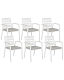 Gartenstuhl 6er Set Aluminium weiß mit Sitzkissen grau Armlehnen modern Taviano