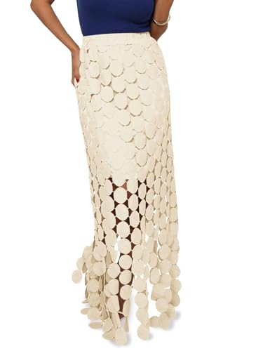 Image of Cicy Bell Womens Hollow Out Maxi Skirts Summer Boho Fringe Hem Long Skirt | High Waist,Circle Skirt,Casual,Dressy,Midi Skirt,Beach Vacation