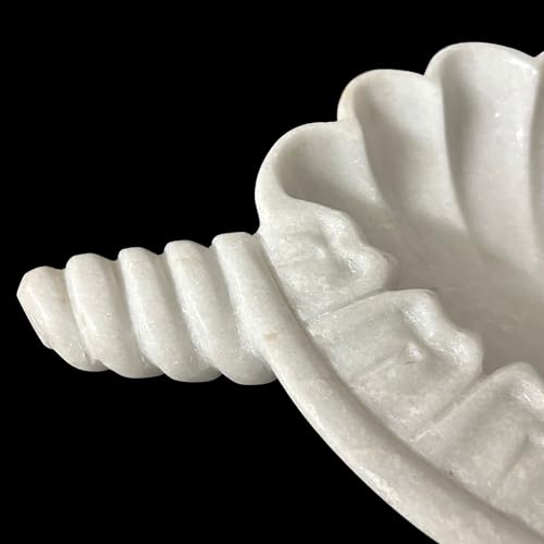 Image of Marble Urli Bowl for Decoration | Big Potpourri Decorative Bowls in Home decor | Large White Floating Flower Plates of Stone | Small Shape puja Item | (15 inch, Shankh)