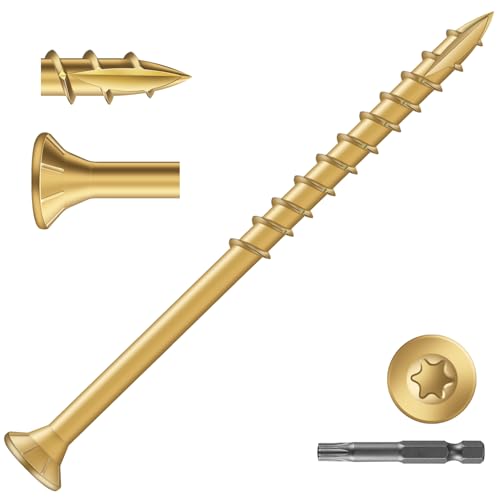 Image of #10 x 3 Inch Deck Screws (59Pcs) 1lb. Exterior Wood Screws. Carbon Steel, Tan, Flat Head, Rust Resistant epoxy Coated, with T25 Star Bit