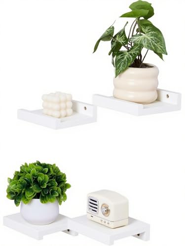 GIEANOO Étagères flottantes White, Lot de 4 Petites étagères en pin Massif à Fixer au Mur, étagères carrées murales, étagères murales pour Petits...