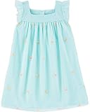 Carter's Toddler Girls Floral Schiffli Tulle Dress with Flutter Sleeves and Jersey Lining Size 4T Tu