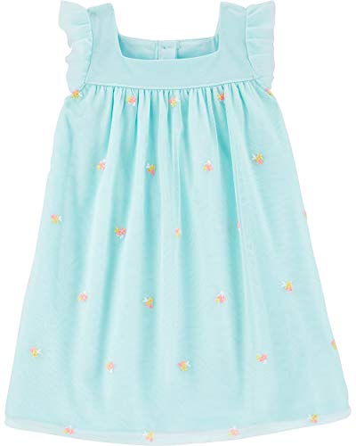 Carter's Toddler Girls Floral Schiffli Tulle Dress With Flutter Sleeves And Jersey Lining Size 4T Turquoise #TOP9