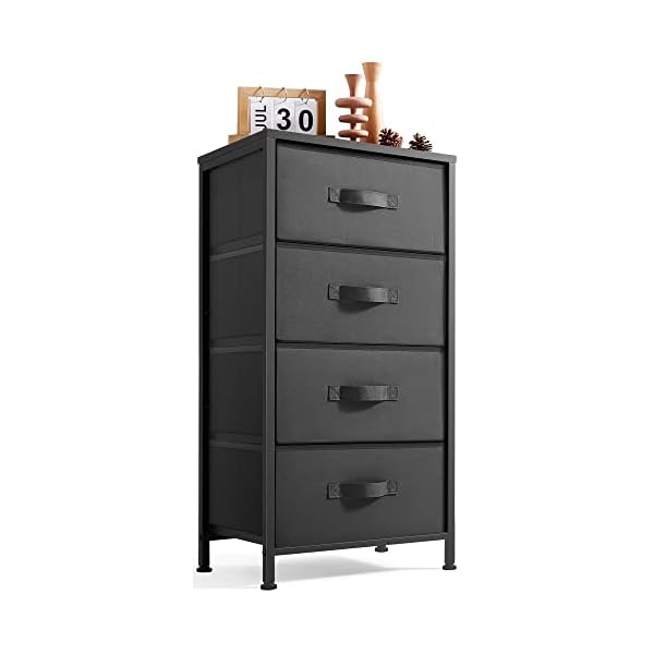 LINSY HOME Dresser for Bedroom, Black Dresser with 4 Drawers, Chest of Drawers with Wood Top and Steel Frame, Storage Drawers for Closet, Living Room, Hallway, Entryway