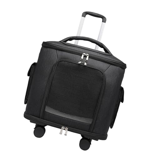 Leefasy Cat Carrier Handbag Trolley Portable with Universal Wheels Pet Rolling Carrier for Puppy Kitten Small Dogs Outdoor Camping, Black