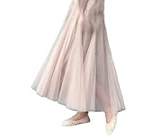 Elegant Women Summer Tulle Skirt Big Swing Skirt Korean Long Skirt Nude