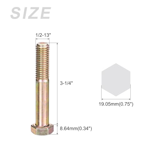 Image of METALLIXITY Hex Bolts (1 /2-13x3-1 /4) 10Pcs, Grade 8 Carbon Steel Zinc Plated Partial Threaded, UNC Coarse Thread Hex Head Screw Bolt - for Furniture Repair, Yellow