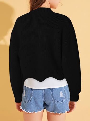 Image of Haloumoning Girls Mock Neck Sweaters Kids Fall Fashion Long Batwing Sleeve Rib Knit Pullover Clothes 5-14 Years