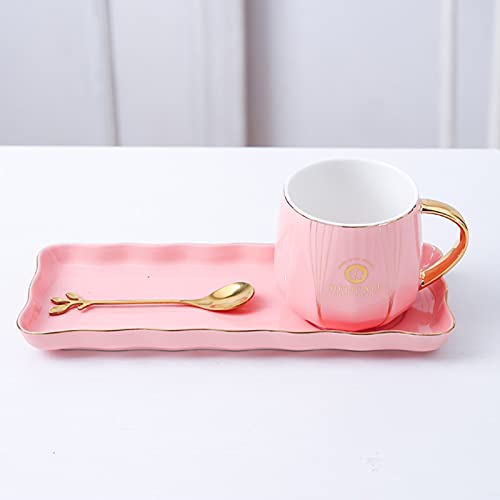 Taza de cerámica de estilo europeo Taza para platillo de desayuno Té de la tarde Taza y platillo para bocadillos Desayuno creativo Leche Taza de café y platillo Juego de tres piezas B Cover