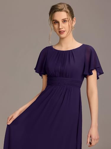 Image of Ever-Pretty Women's Spring Elegant Round Neck Short Sleeve Chiffon Empire Waist Floor Length Formal Dresses Bridesmaid Dress