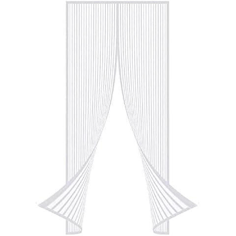 Magnetic Door Screen Heavy Duty White Mesh Curtain with Powerful Magnets Hands-Free Insect Protection Curtains Easy Install No Drilling Top Bottom Seal Keeps Fresh Air in Flies Bugs Insects Out (1Pc) Cover