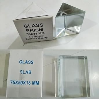 Glass Slab (75x50x18mm) & Glass Prism (38x38mm) Combo of 2 for Light and Optics Experiments