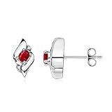 ANGARA Pendientes de rubí natural para mujeres y niñas, plata de ley de 14 quilates, oro macizo de 14 quilates, regalo para ella, con piedra natal de julio, para cumpleaños,, Plata de ley, Rubí