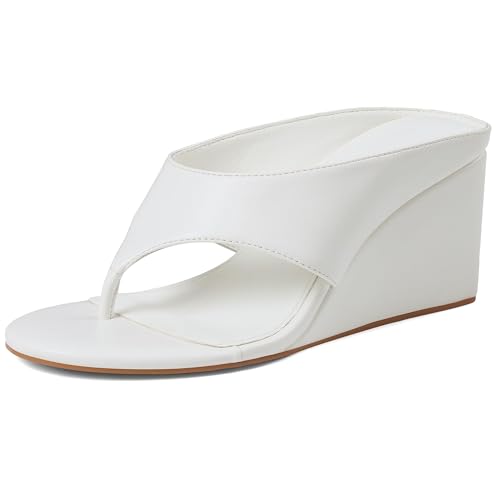 Image of AMINUGAL Wedge Sandals for Women Trendy Dressy Summer Wedges Heels for Women Chunky Heel Open Round Toe Womens flip flops slides Cute Beach Slip On Thong Sandals for Ladies Y2K