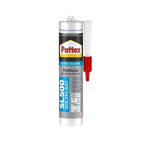 Pattex Sigillante Silicone Acetico Multiuso SL 500, Antimuffa, Ideale per Sanitari, Docce, Cucine, Bagni, Piastrelle in Ceramiche, Serramenti, Installazioni Idrauliche, Cartuccia da 300 ml
