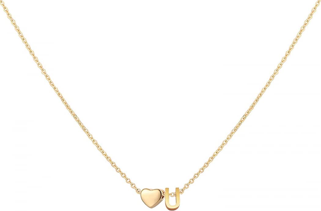 GoodernInitial Heart Necklace 18K Gold Plated Stainless Steel Tiny Heart Letter Necklace Personalized Monogram Name Necklace for Women Girls Love Heart A-Z 26 Initial Letters Pendant Necklace (A)