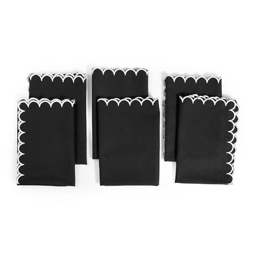 Image of FINGERCRAFT Scallop Edge Cloth Napkins | Set of 6 | 20x20 Inches | 100% Cotton | Table Napkins for Any Occasion | Washable, Perfect for Parties and Everyday Use (Black Matty, Set of 6)