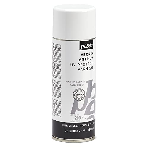 PEBEO Anti-UV-Hilfsmittel für Ölfarben, Acryl, Gouache, Aquarell, Tinte und Pastellfarben – Klarlack – Satin-Finish, vielseitig einsetzbar, Spray, 200 ml, nicht anwendbar