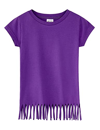 Image of Noomelfish Girls Short Sleeve Fringe T-Shirts Soft Jersey Cotton Tee Tops (3-12 Years)