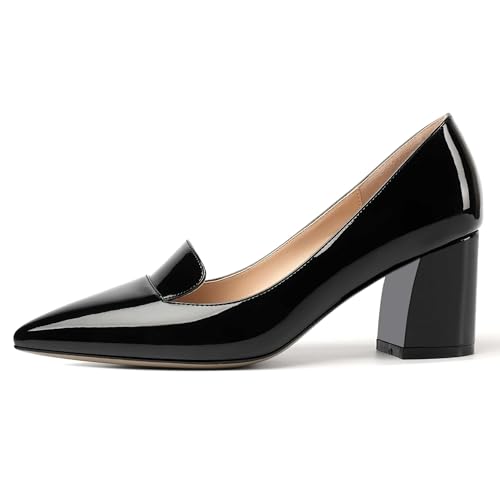 ROSERWISH Womens Slip On Pointed Toe Elegant Sexy Patent Party Chunky High Heel Pumps Dress Shoes 2.5 Inch2