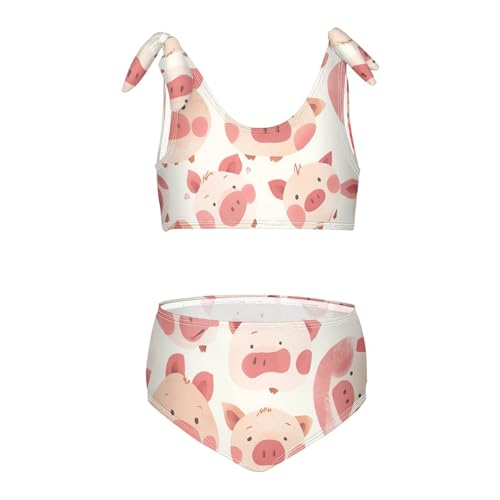 KLL Hand Drawn Cute Pig Heads Girl Two Piece Bikini Sets Quick-Dry Swimsuit Swimming Suits Cute Shoulder Strap