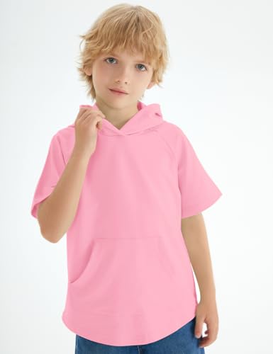 Image of Spring&Gege Boys Light Weight Short Sleeve Hoodie Casual Solid Pullover Hooded T-shirt with Pocket