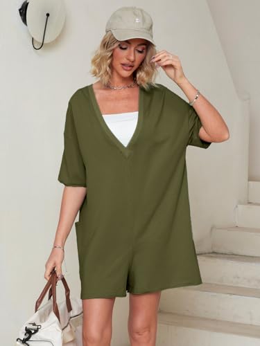 Combinaison décontractée avec short ample et grand dos nu fluide coloris vert - 5