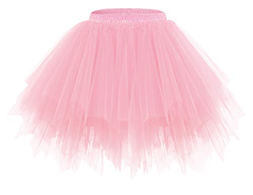bridesmay Damen Tüll Rock Petticoat Unterrock Kurz Ballett Tutu 50er Rockabilly Tütü Mini Rock Karneval Kostüm Crinoline Rosa Light Coral XL