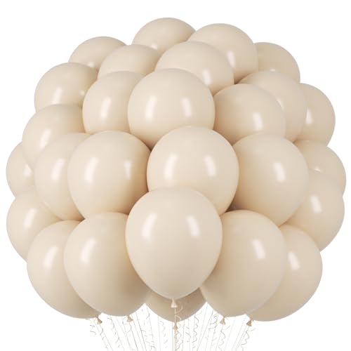 Image of Voircoloria White Sand Balloons, 66pack 12inch Sand White Latex Party Balloons for Wedding, Bridal, Baby Shower, Birthday, Graduation, Anniversary, Bachelorette, Engagement Party Decorations