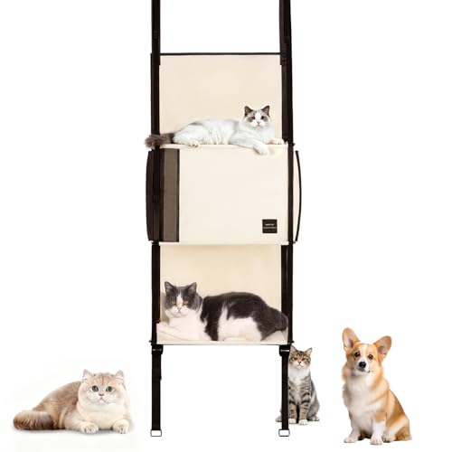 Door Hanging Cat Tree - Hanging Cat Climber 3-Tier Indoor, Door Mounted Collapsible Perch Hammock Bed, Tool-Free Assembly