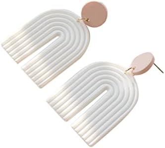 Handmade Bohemian Rainbow Clay Dangle Earrings Colorful Ceramic Clay U Shape Earrings for Women Girls Jewelry (V)