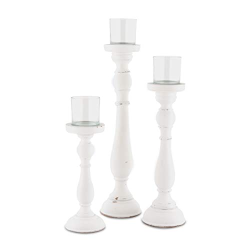 Weddingstar Shabby Chic Spindle White Candle Holder Set, 10 1/2'', 14 1/2'', 18 1/2'' (H) #TOP17
