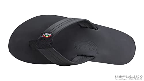 Rainbow Sandals Leather Rasta - Single Layer Two Tone Black Leather With Rastafarian Colorded Mid Sole, Mens, Large 9.5-10.5 D(M) Us #TOP2