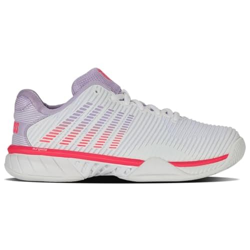 K-Swiss Women's Hypercourt Express 2 Tennis Shoe 5.5 Wide White/Orchid Petal/Neon Blaze
