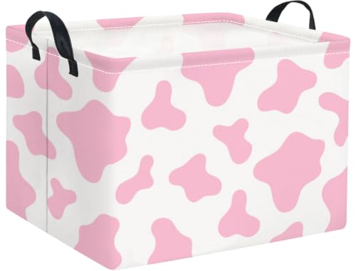 Image of Rectangular Baby Kids Storage Basket for Home Kitchen Girls Cute Toy Storage Bin Organizer Shelf Book Room Decor(Pink Cow)